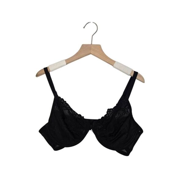 Wacoal Bra 34C Unlined Embroidered Balconette Underwire Black 85174 - Picture 1 of 4